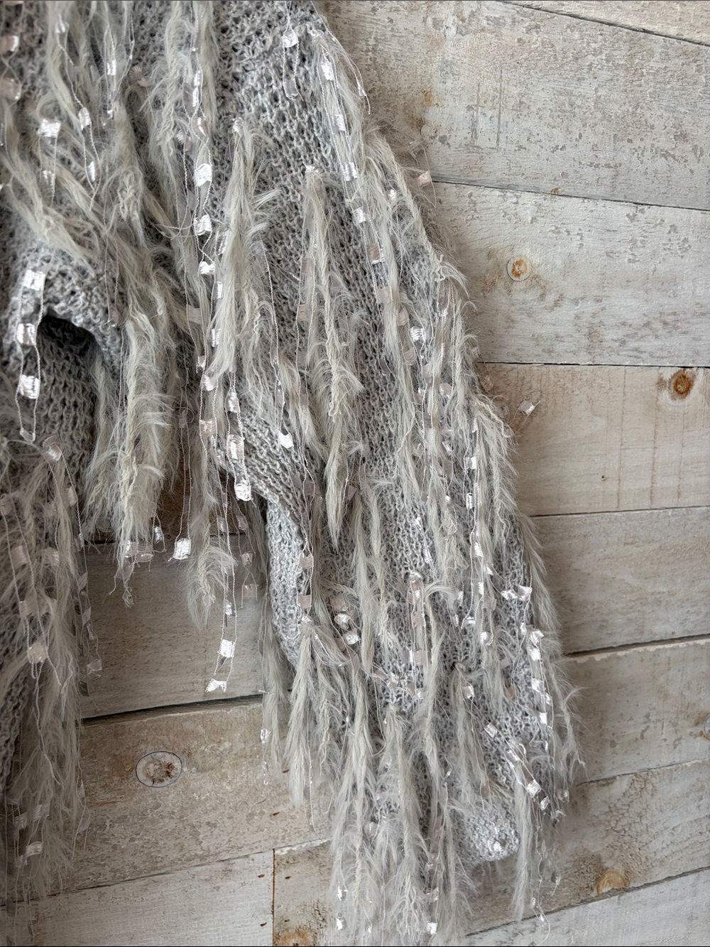 Funky Oversized Shaggy Fringe Sequin Sweater Boho Festival Statement Knit - Picture 5 of 7